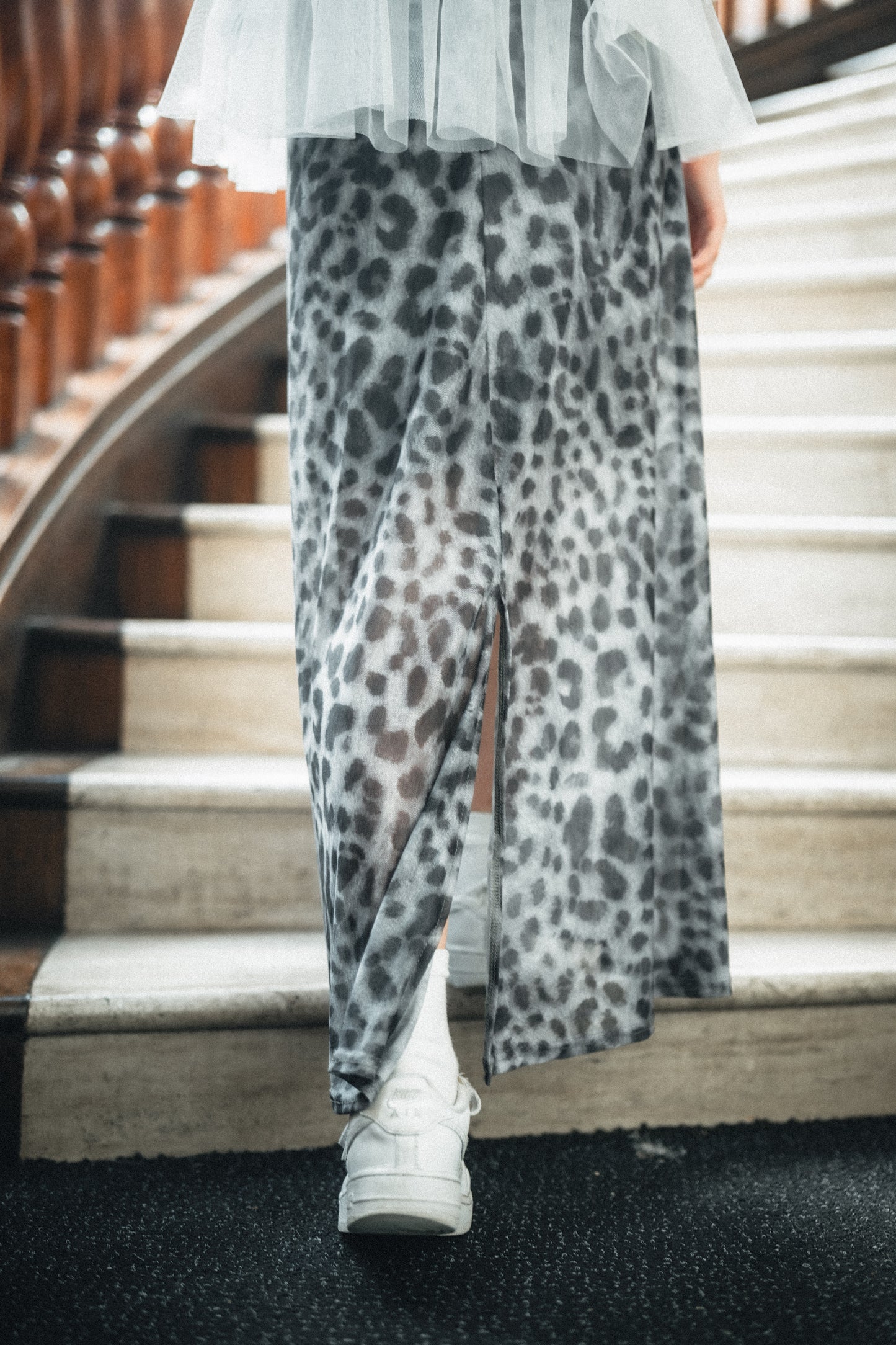 透紗~涼爽款豹紋開岔半裙|2色入