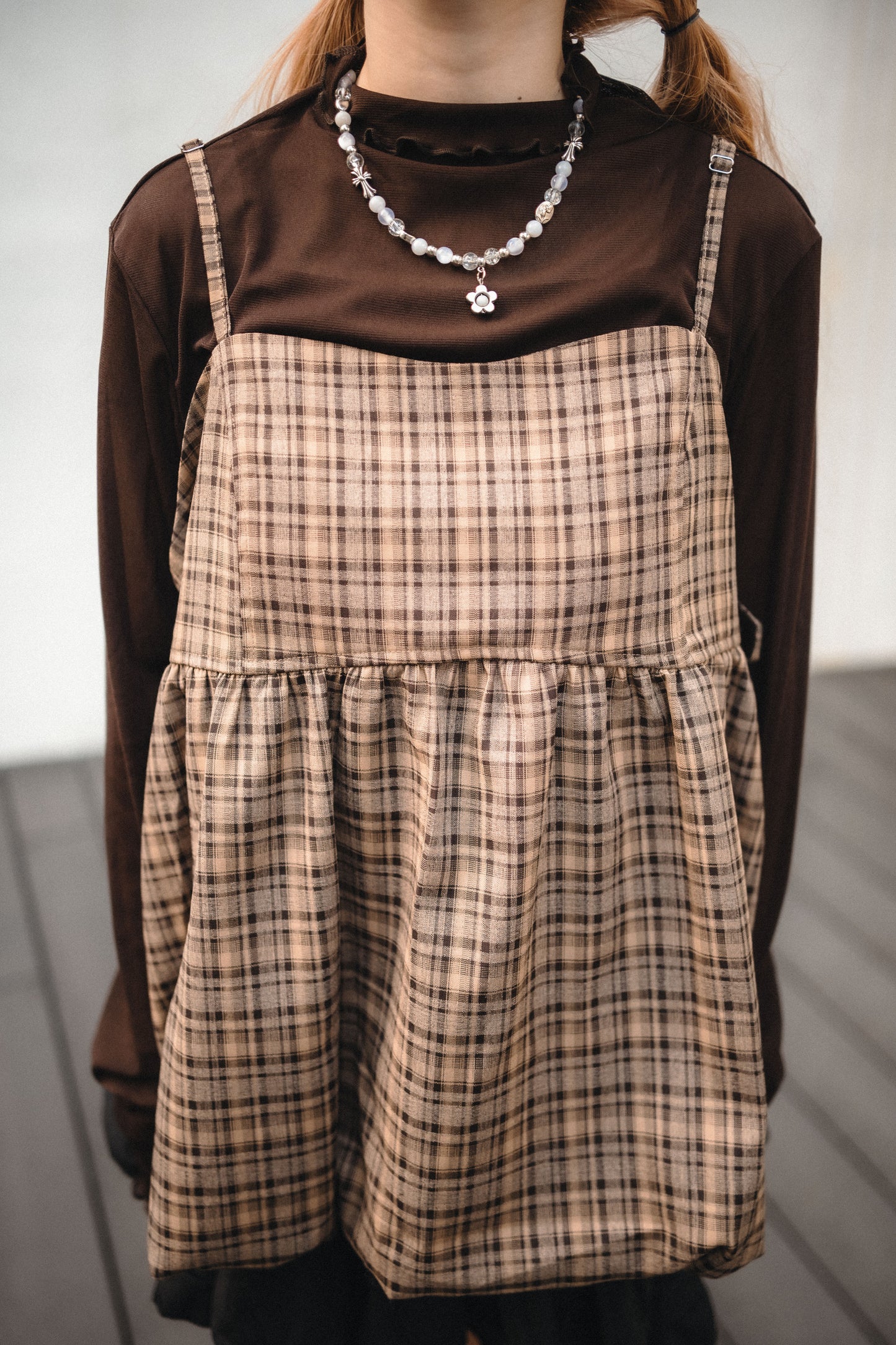 秋冬格紋🪟側綁帶泡泡背心外搭|4色入