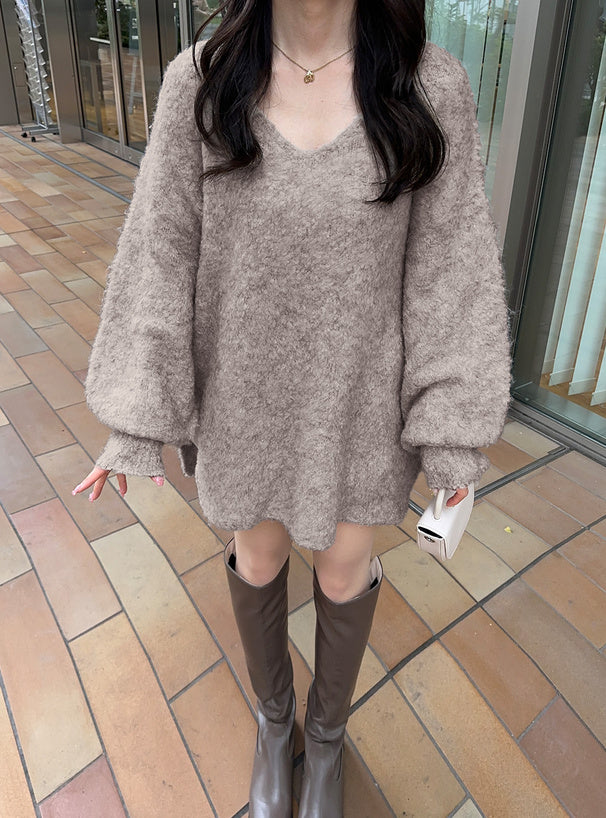 羊毛混紡V領針織上衣|3色入