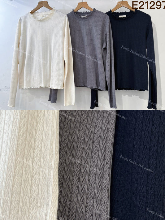 Ruffle暗紋長袖內搭|3色入