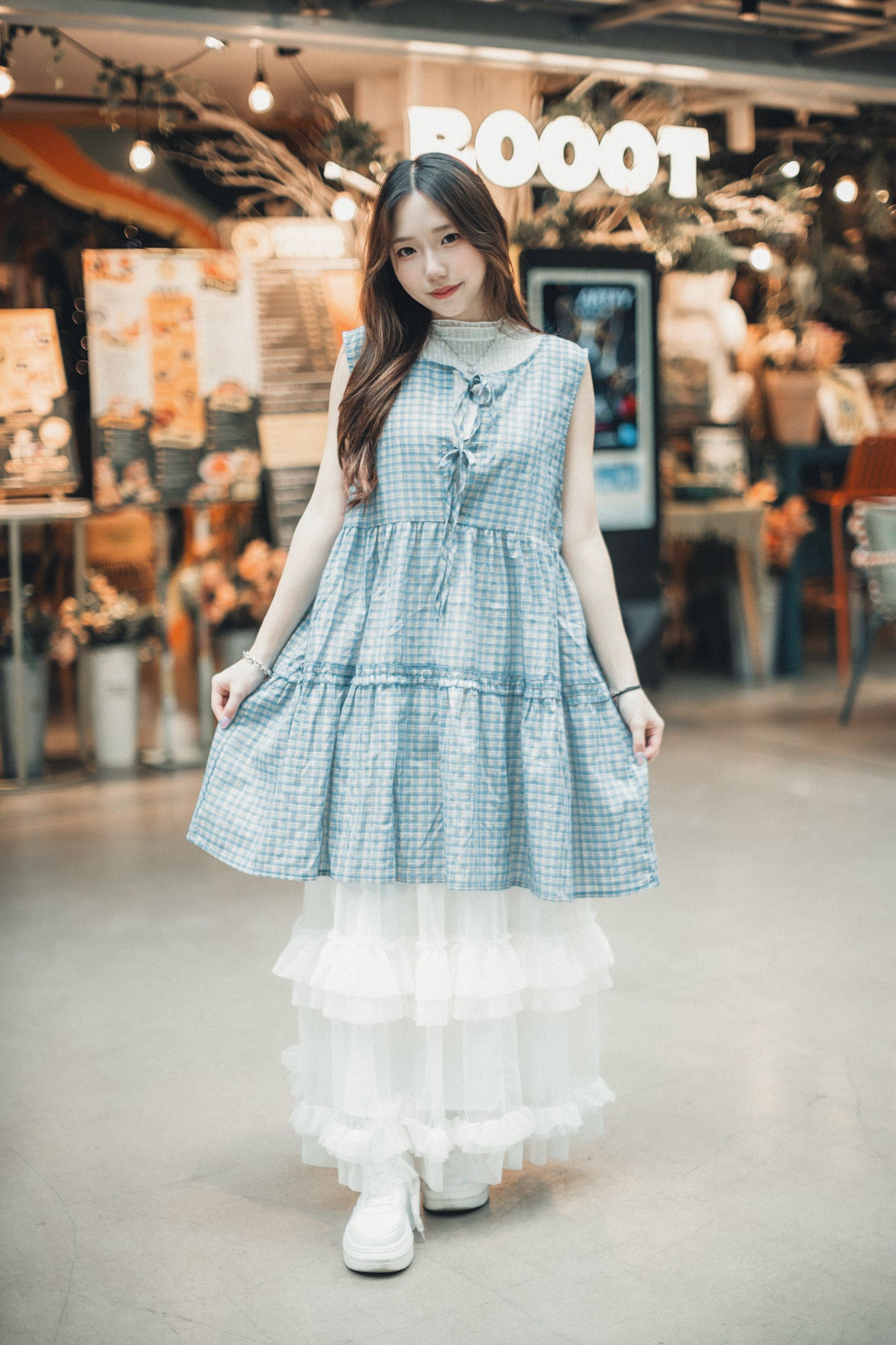 獨家!格紋ruffle綁帶馬甲背心|2色入