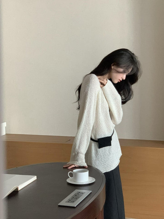 粗呢花羊毛寬身針織上衣|1色入