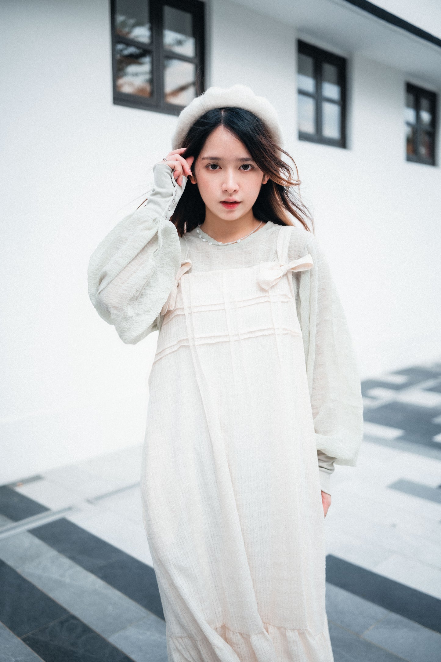 JP紋理感立體綫條雪紡泡泡感上衣|3色入