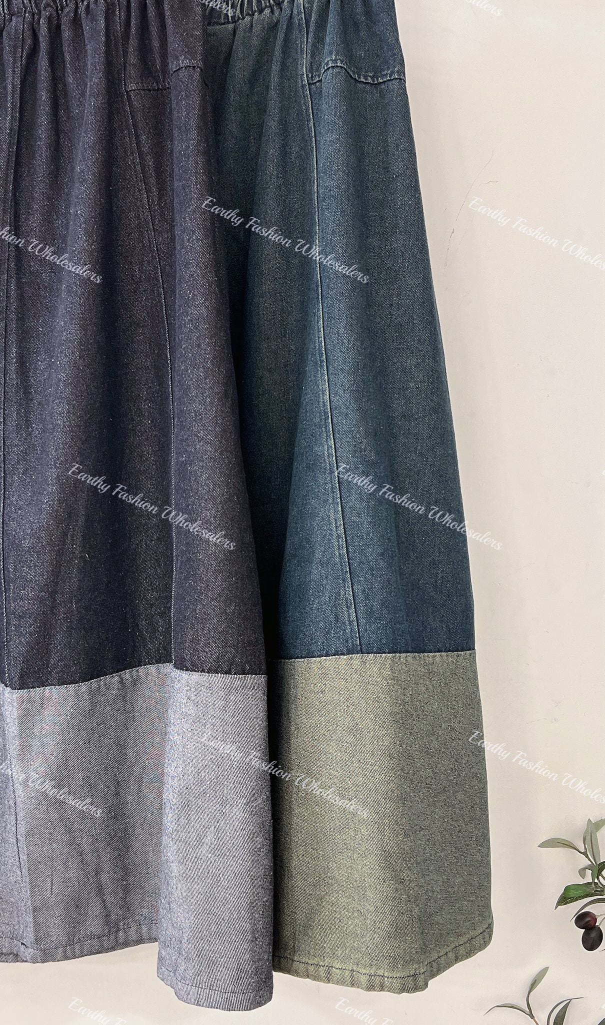 森系🌿 復古寬版拼色牛仔半裙|2色入