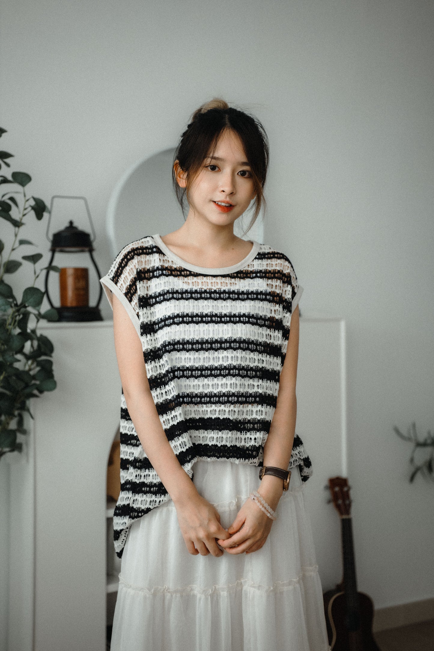 OVERSIZE洞洞條紋VEST|2色入