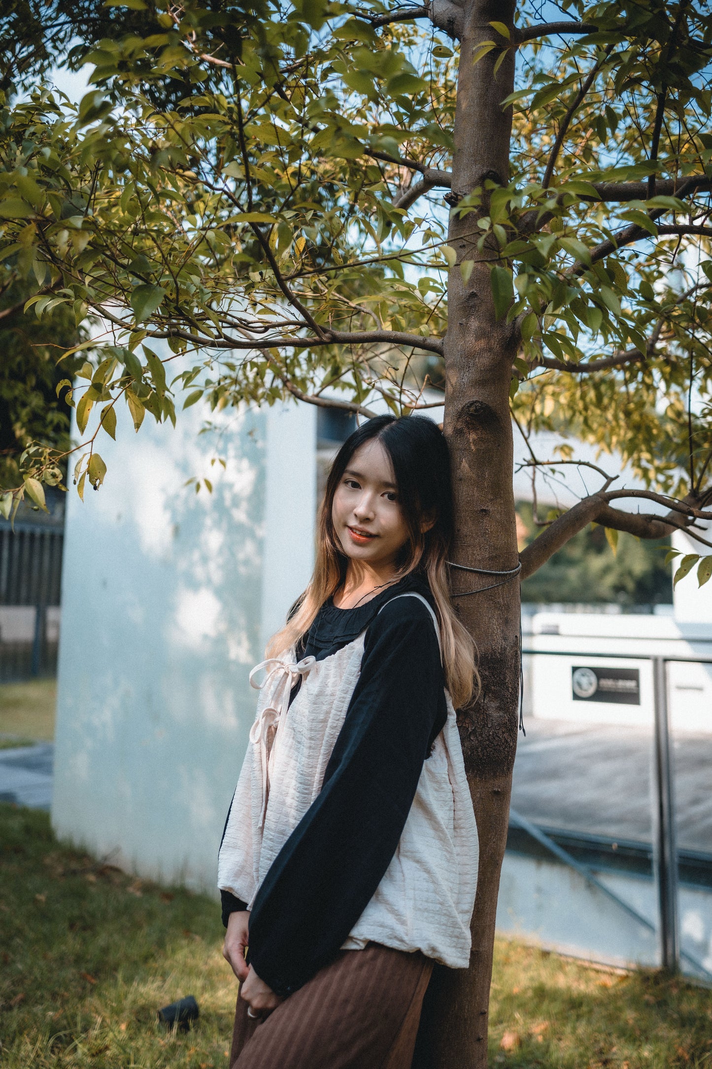 雙層圓花領長袖襯衫|2色入