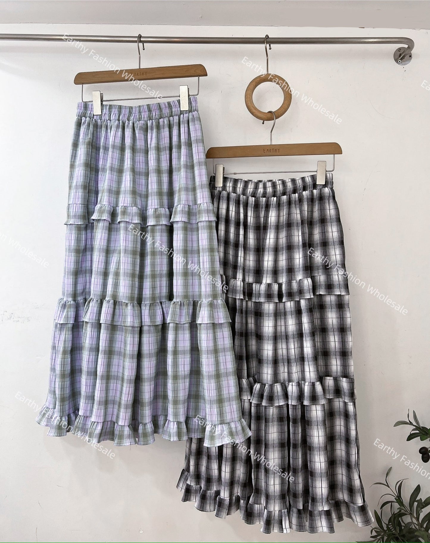 春日荷葉Ruffle格仔Dress|2色入