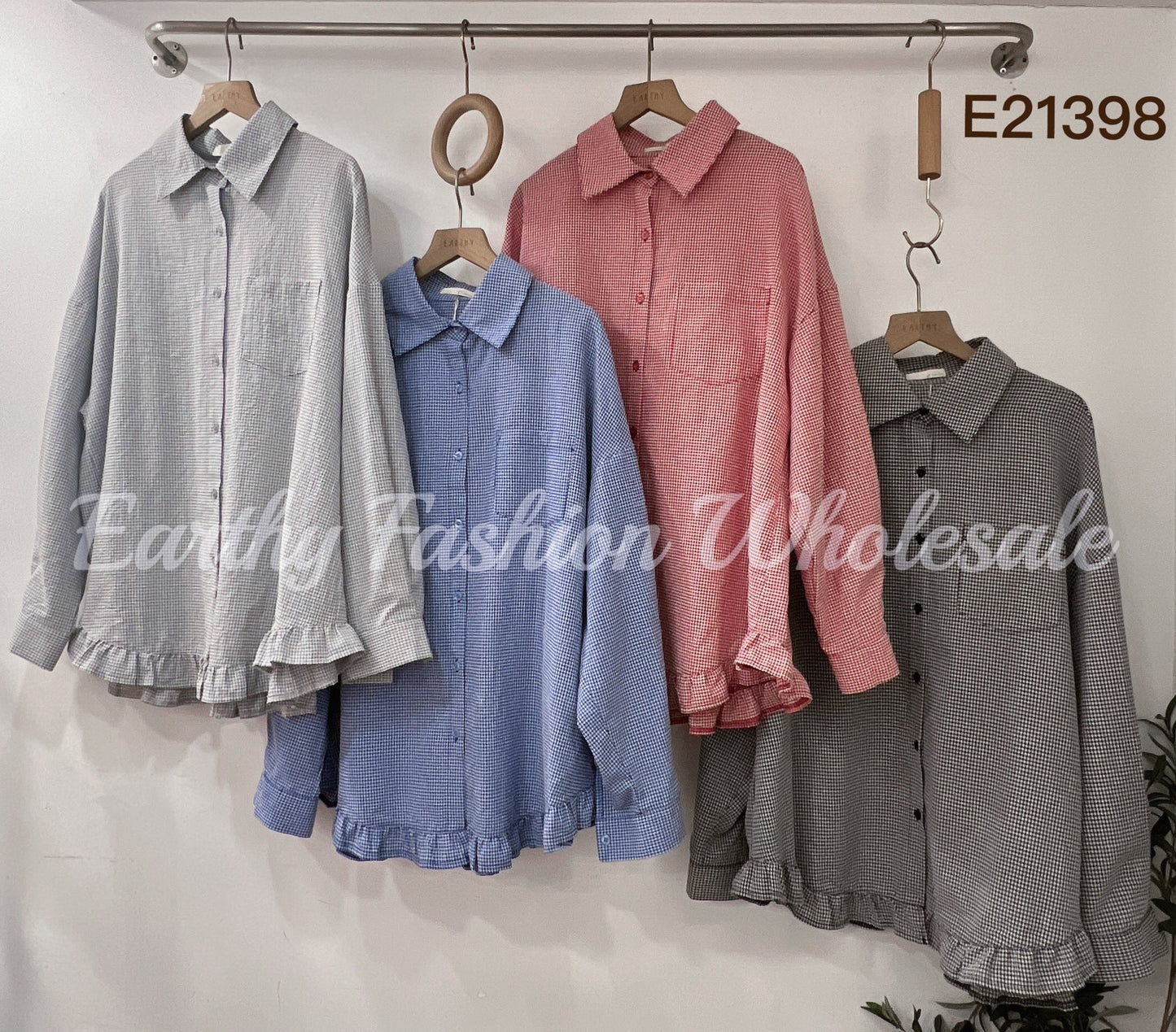 RUFFLE下襬➿小格子襯衫|4色入