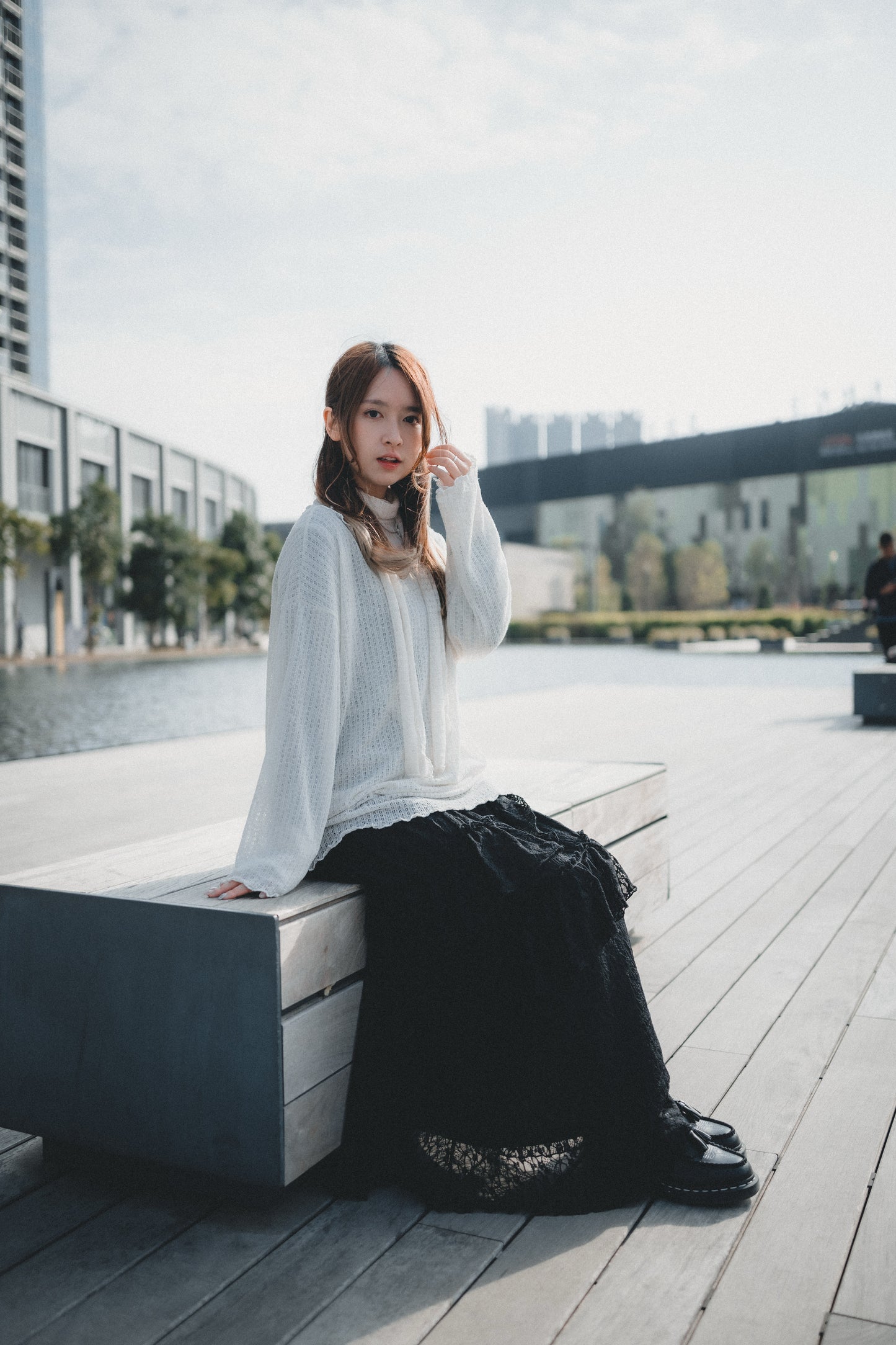 LOOSE FIT薄針織上衣 連圍巾set|3色入