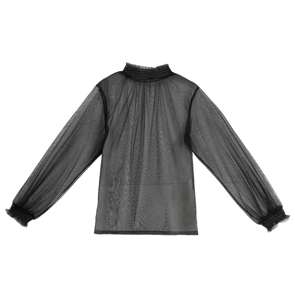 抽褶設計透膚高領上衣|2色入