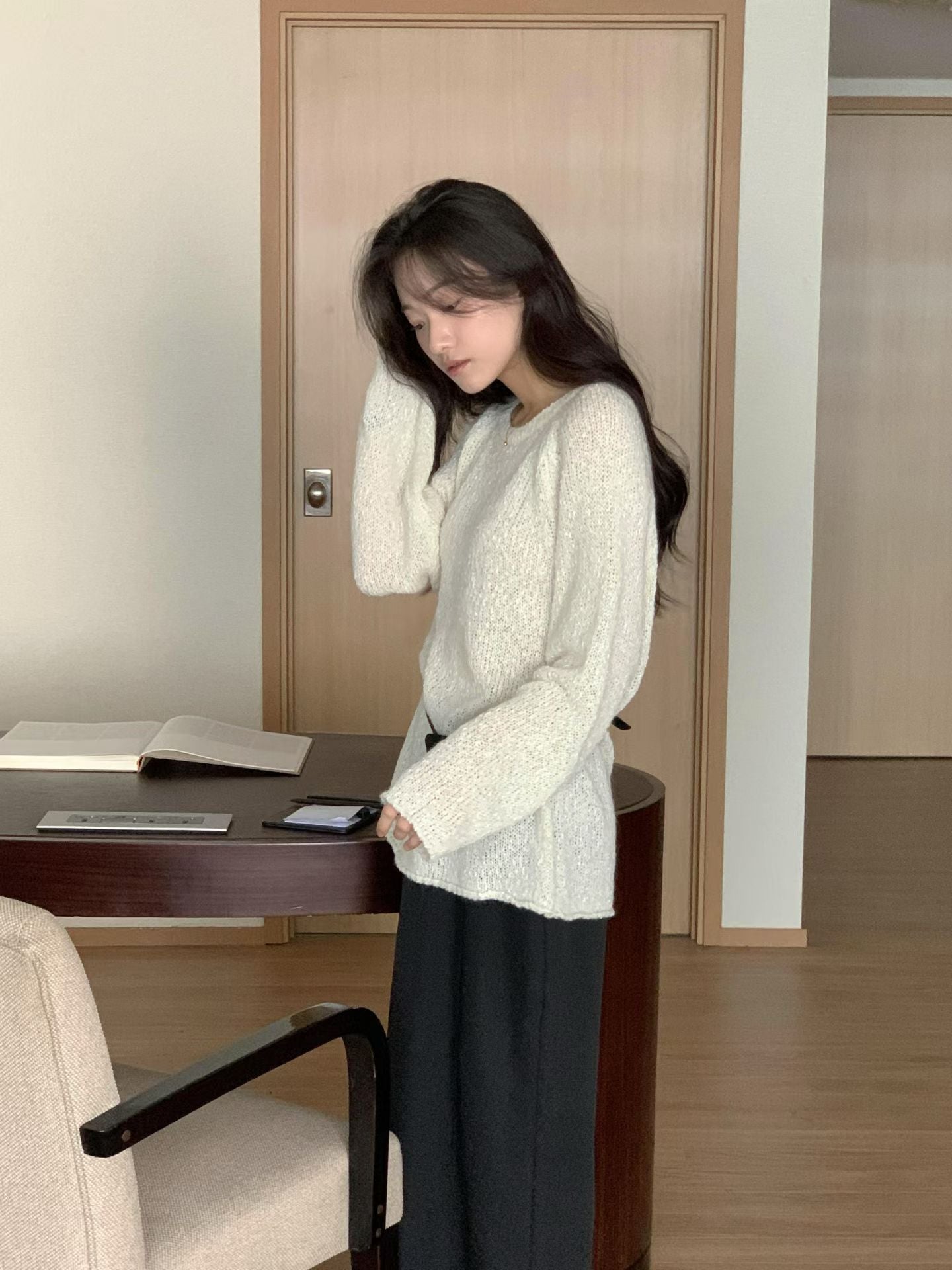 粗呢花羊毛寬身針織上衣|1色入