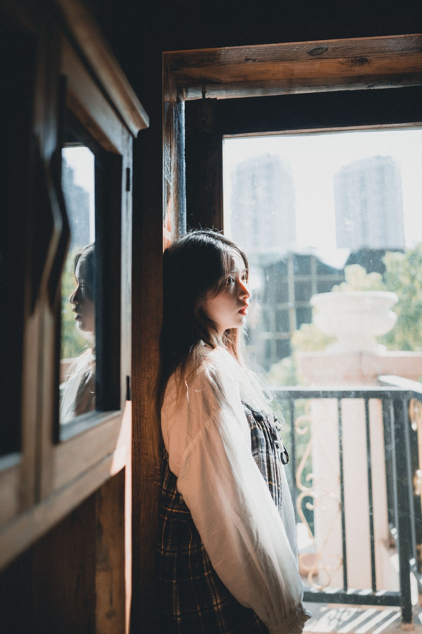 雙層花邊領小綁結襯衫|4色入