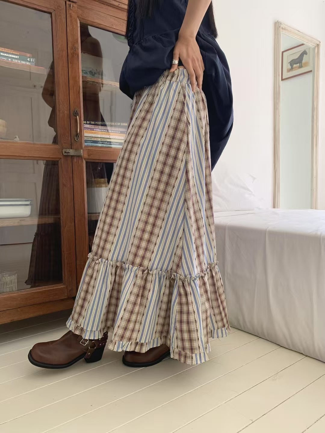 特別!條子拼格格紋sk|2色入