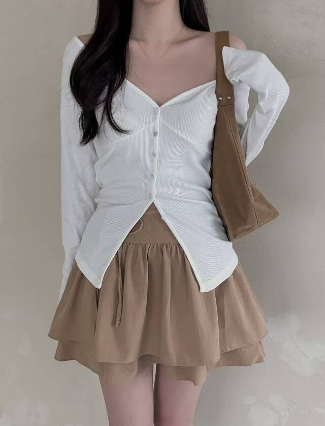 側綁蝴蝶結雙層荷葉短裙|3色入