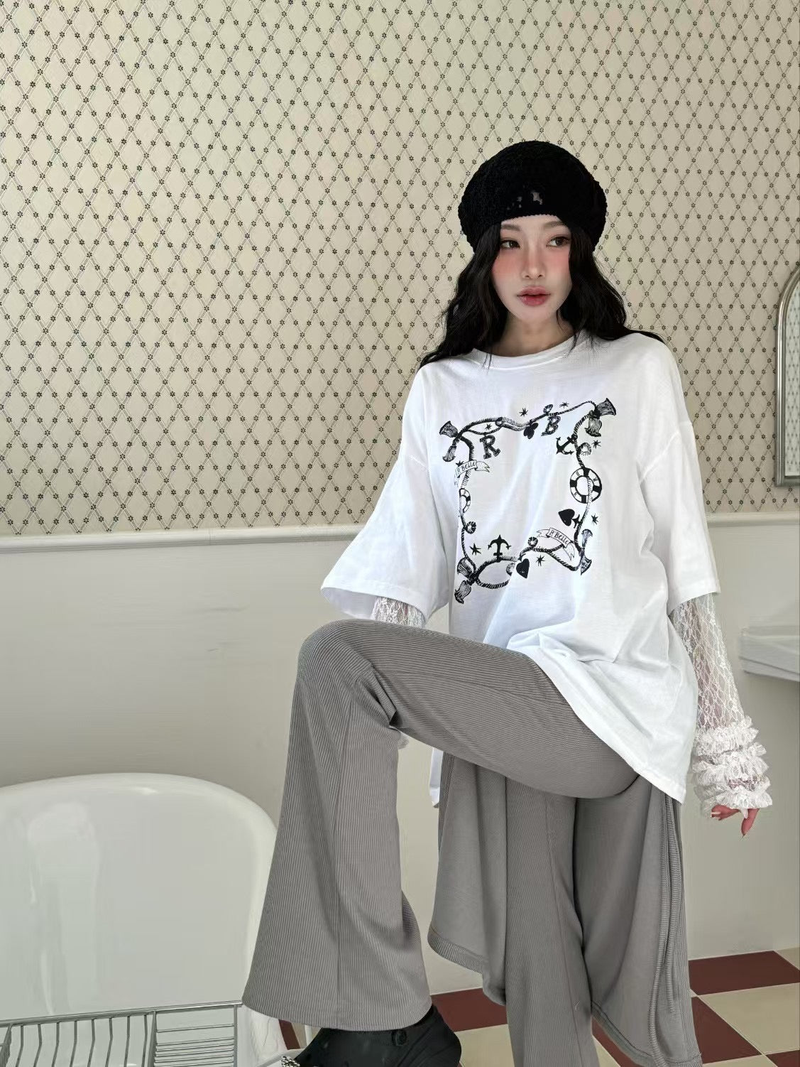 ROMANTIC RUFFLE LACE SLEEVES TEE | 3色入