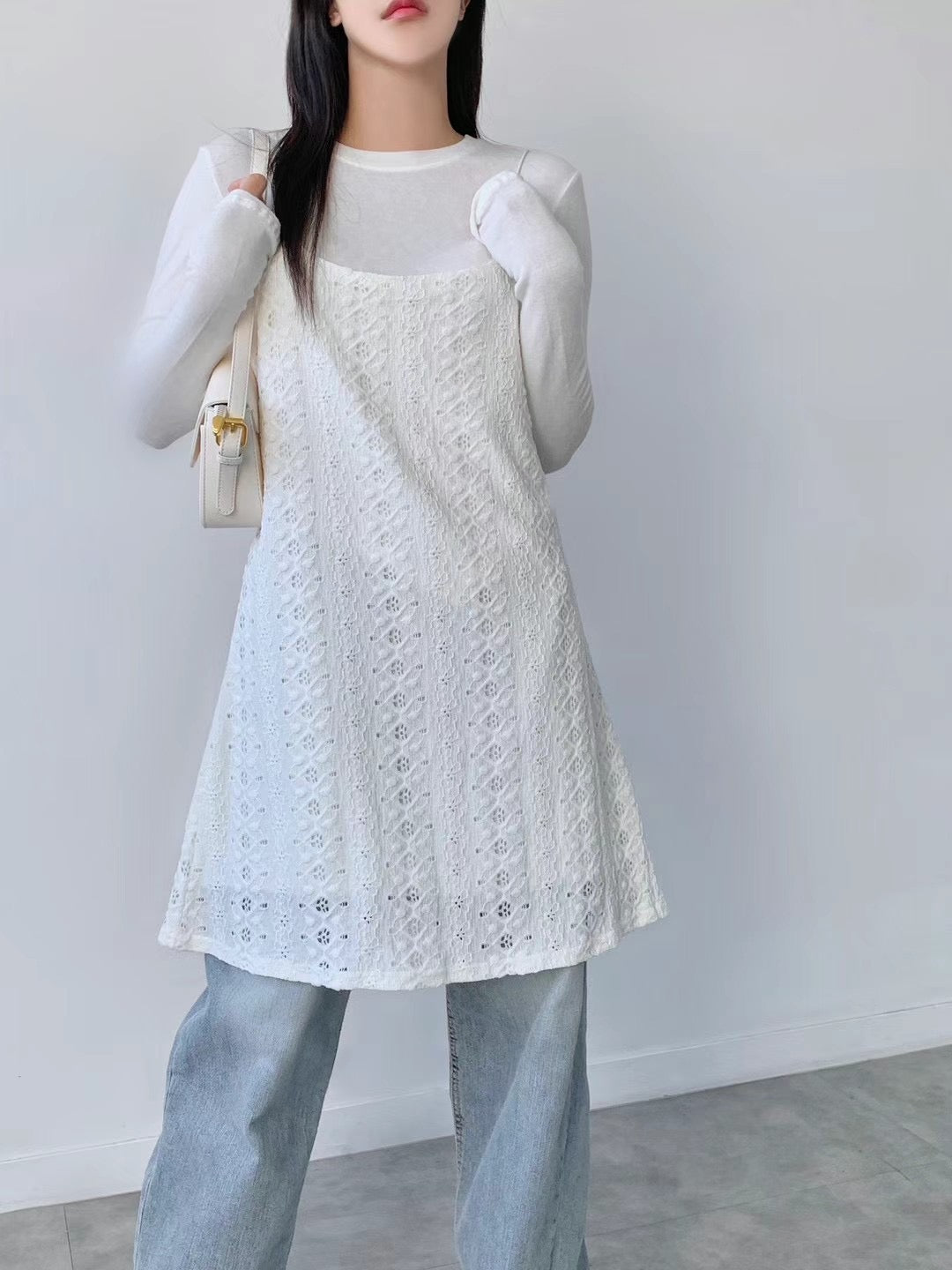 鈎織鏤花吊帶中長款OPS|3色入