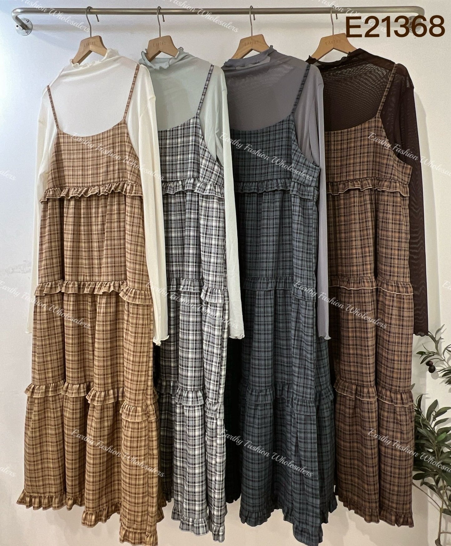 秋冬🟤格紋Ruffle OPS|4色入