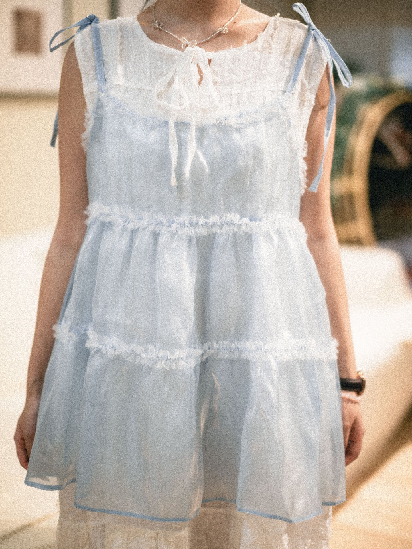 2ways珠光ruffle綁帶背心|4 colors