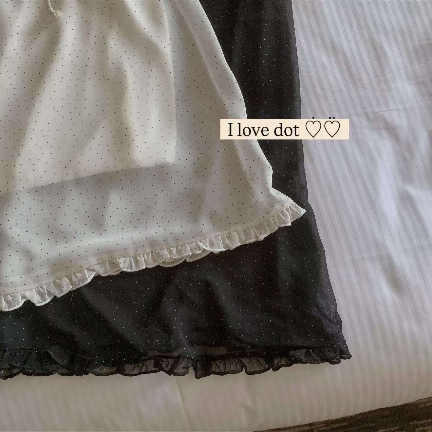 鬆緊腰dot dot花邊雪紡裙|2色入