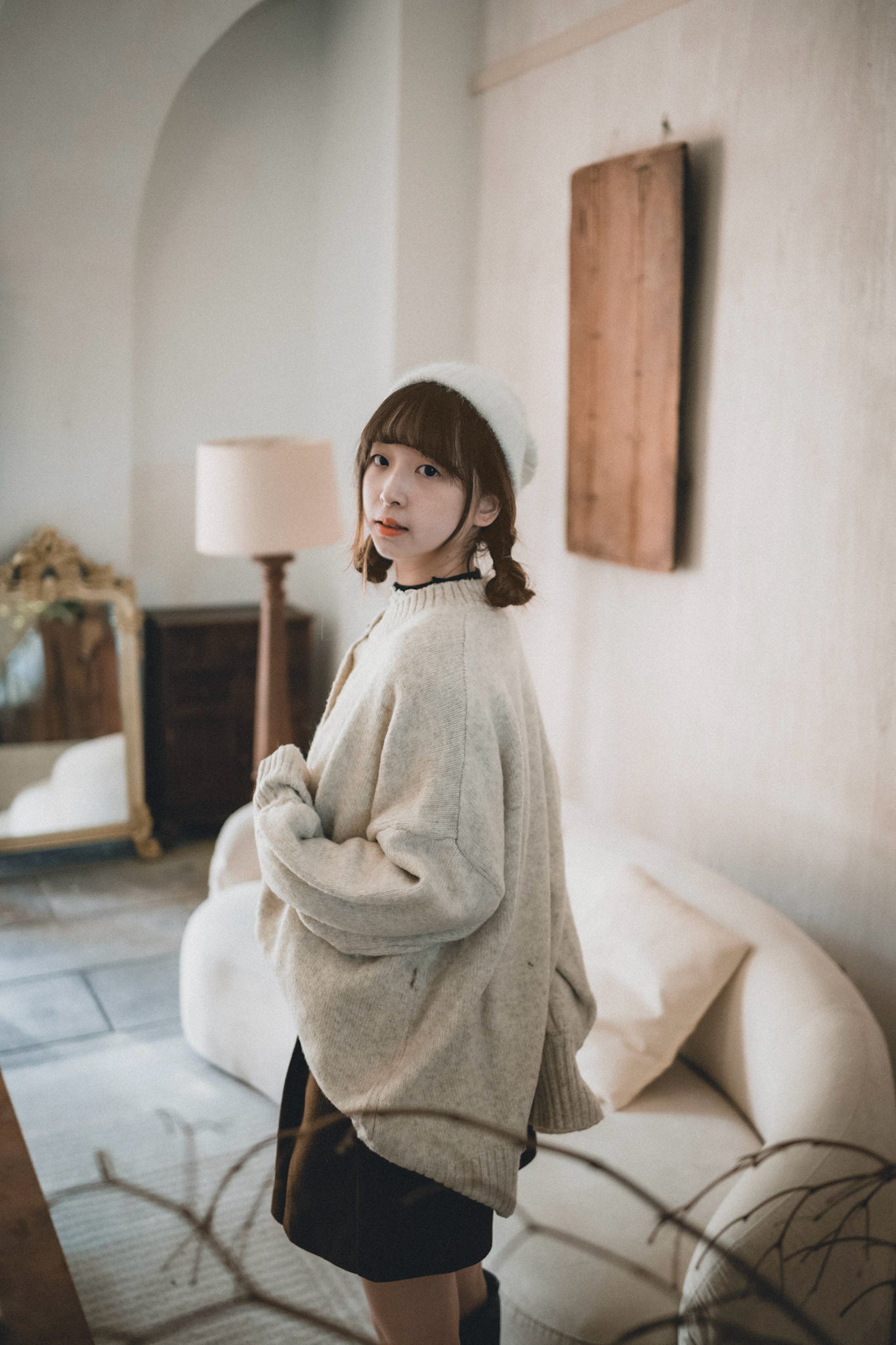 馬海毛觸感針織開襟衫搭配腰帶|5色入