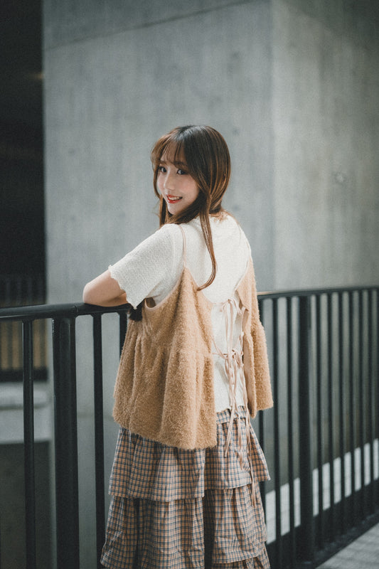 Bling Bling毛毛蝴蝶結綁帶背心|6色入