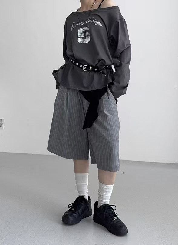 直條子六分西裝褲(連皮帶)|2色入