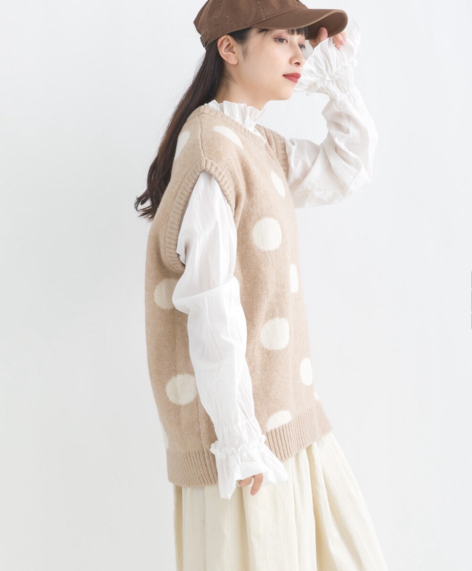 JP日系可愛波波針織馬甲|2色入