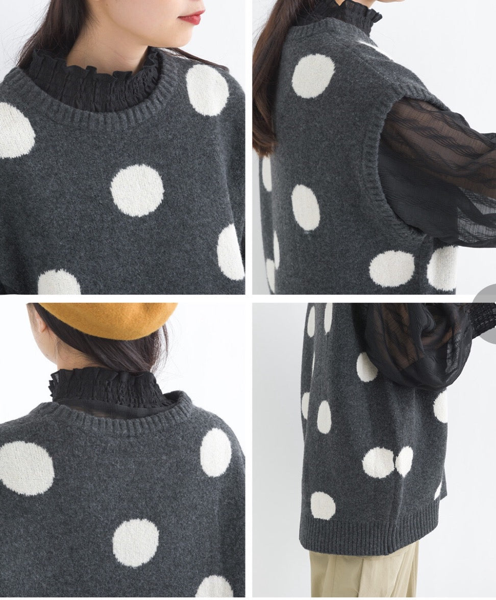 JP日系可愛波波針織馬甲|2色入