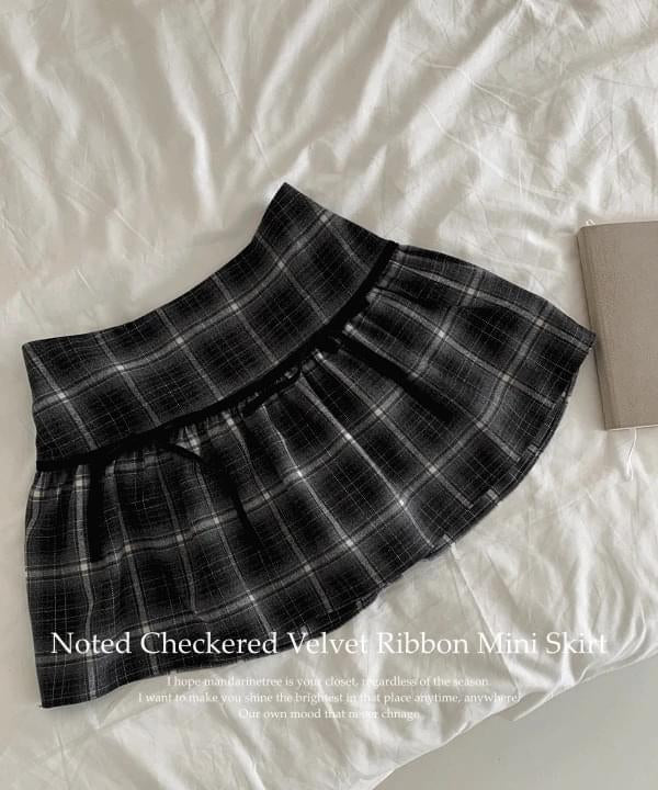 英式格子蝴蝶結薄絨面短裙|2色入