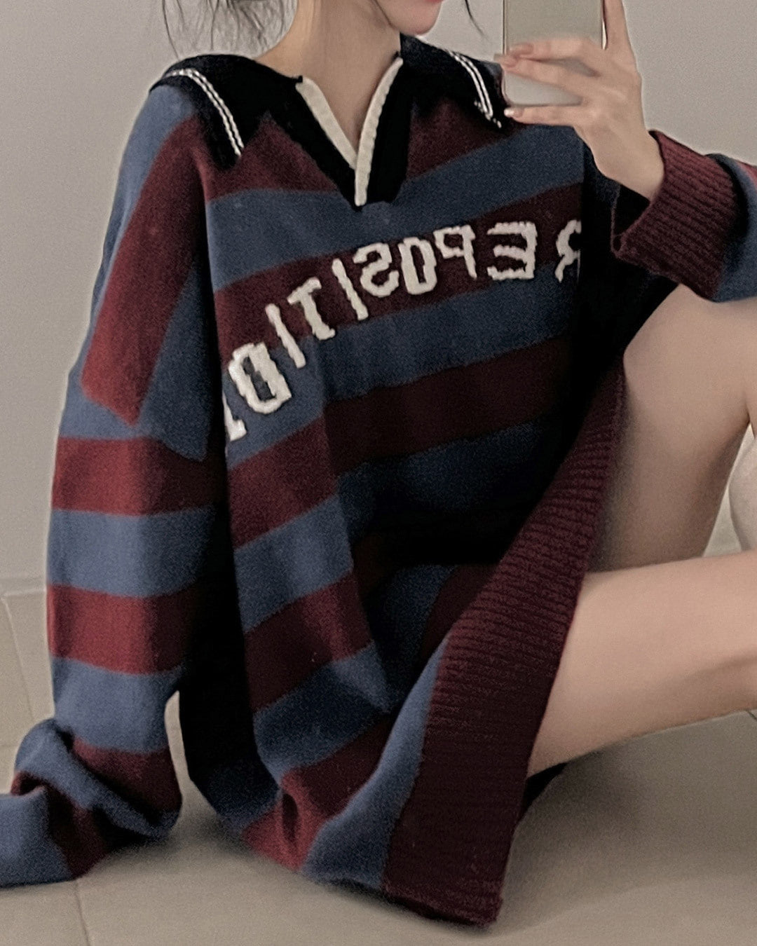 復古棒球風REPOSITION拼色針織上衣|3色入