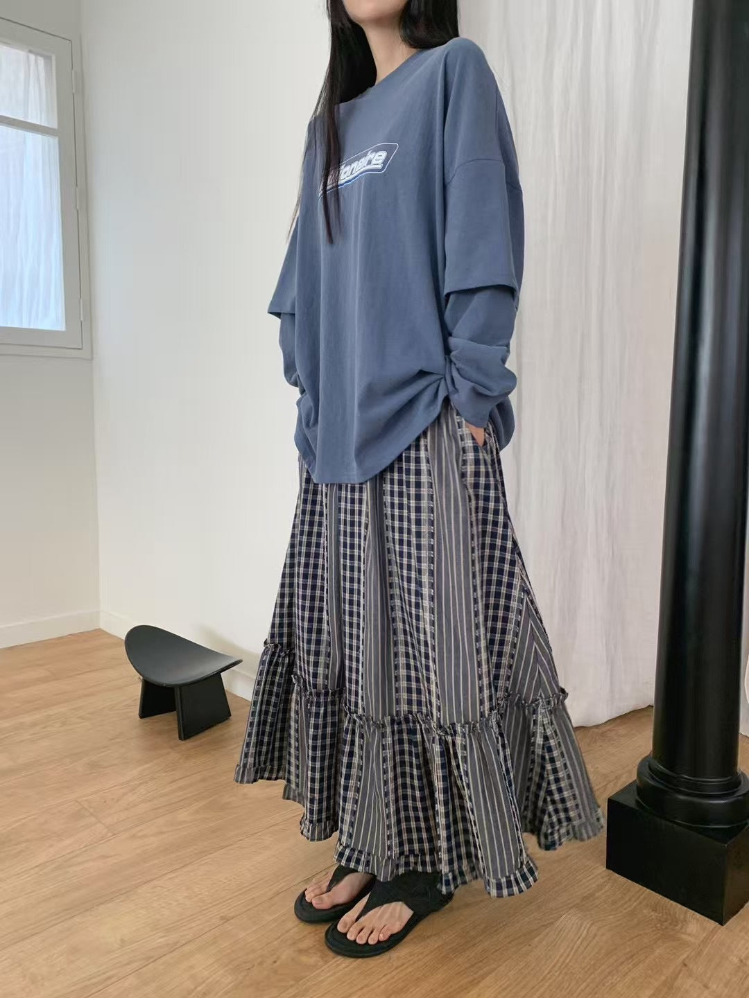 特別!條子拼格格紋sk|2色入