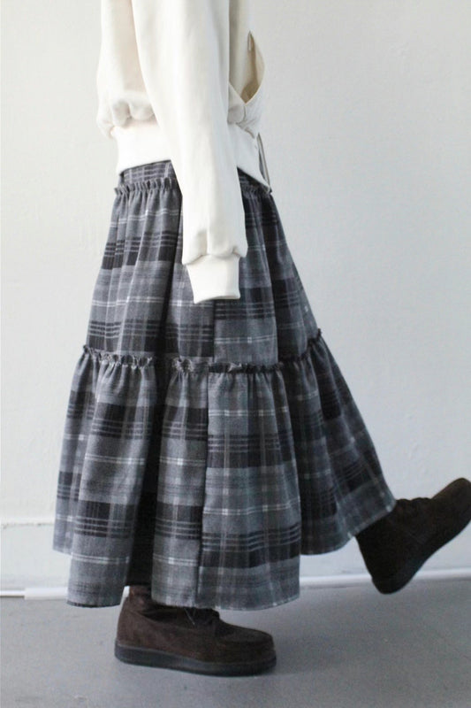 挺布料薄絨面冬日格紋半裙|2色入