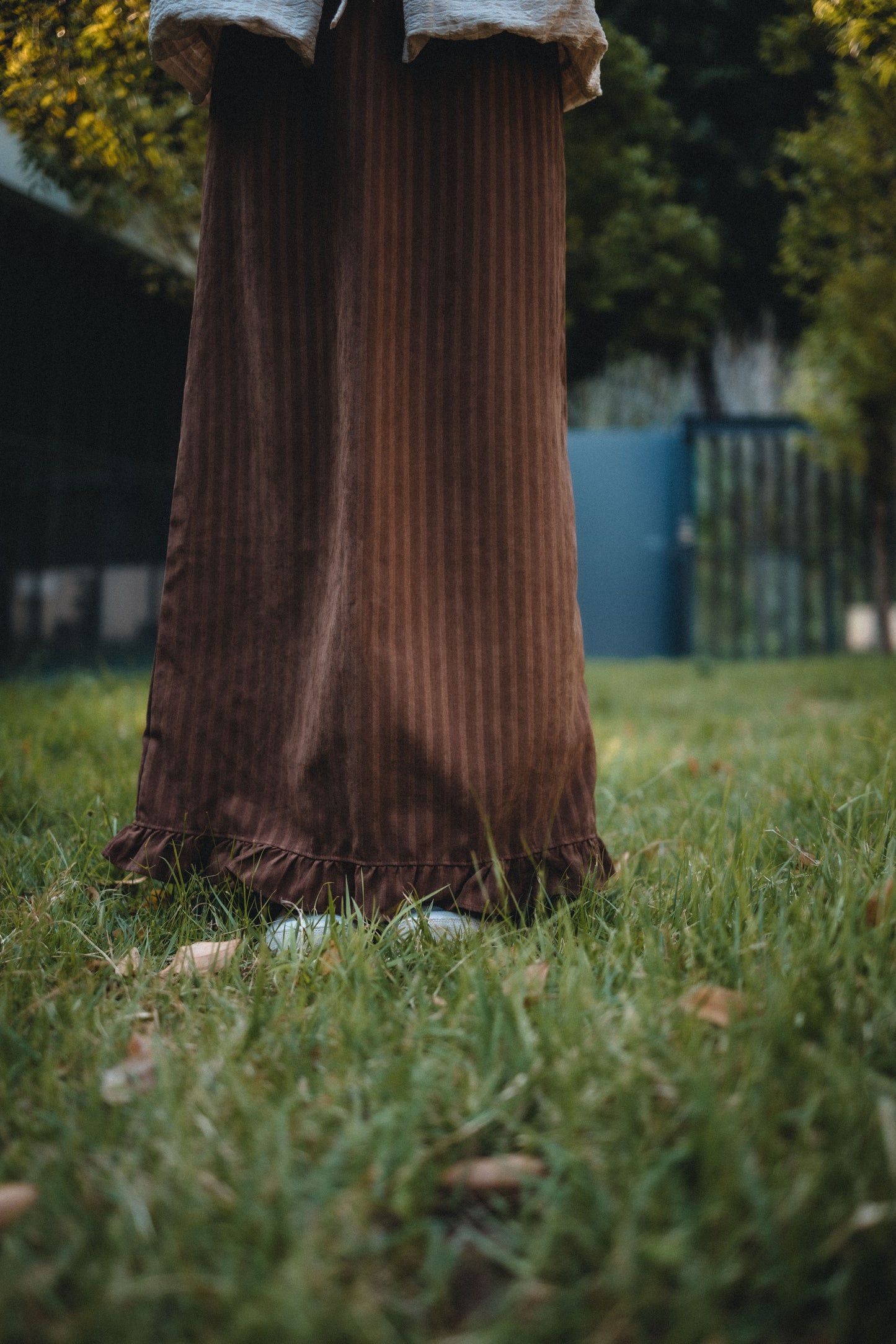 豎紋後分叉Ruffle魚尾裙|3色入