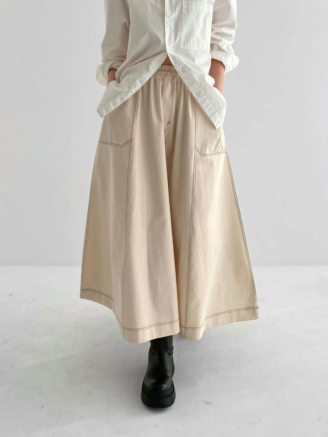 顯瘦裙形!橡筋頭明線A字裙|3色入