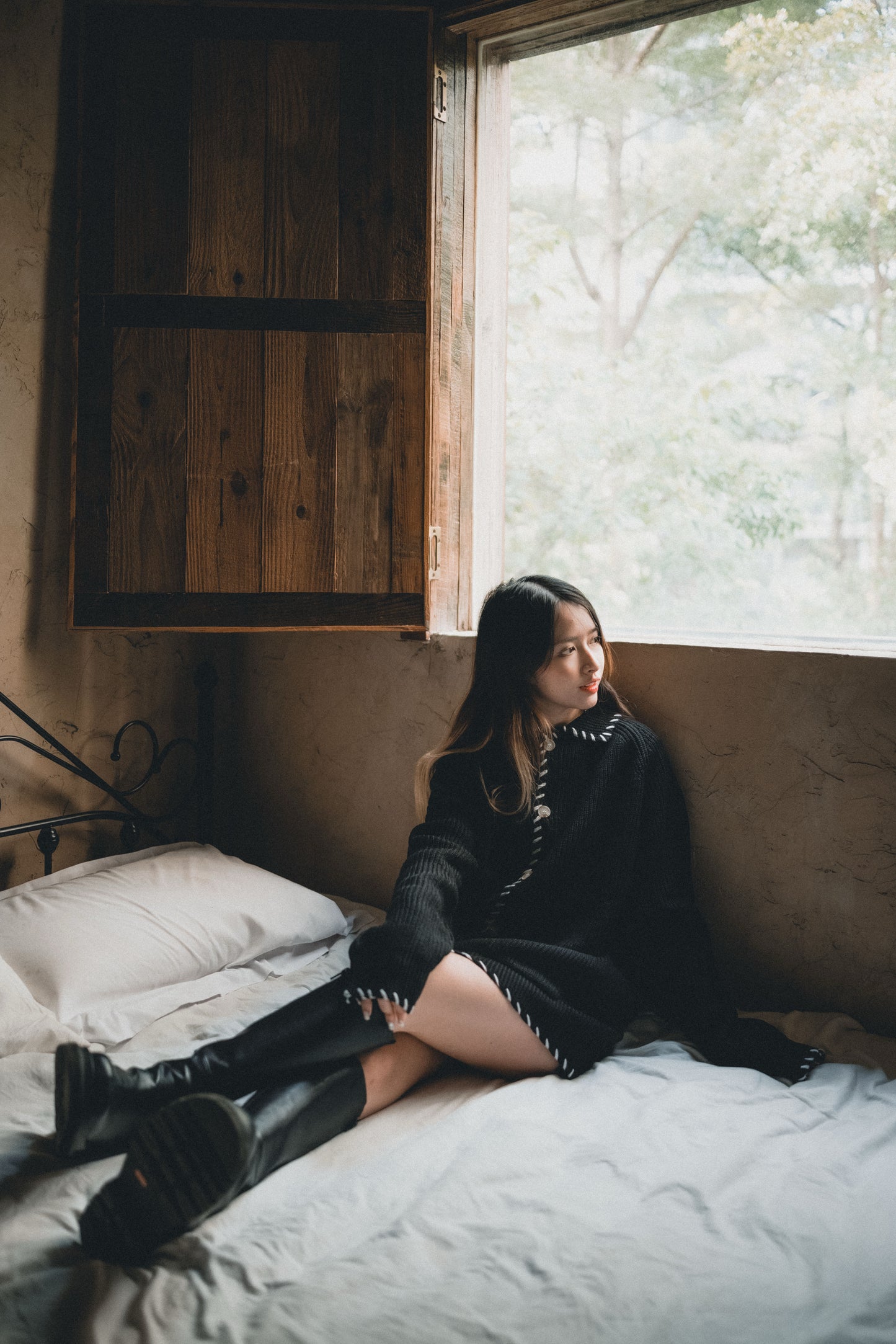 白色粗車線反領針織外套|2色入