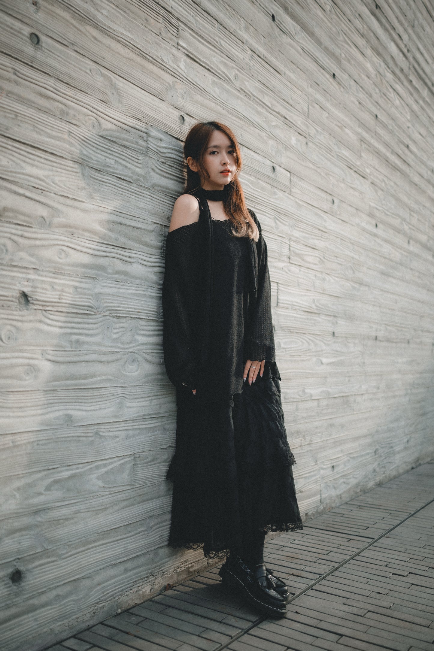 LOOSE FIT薄針織上衣 連圍巾set|3色入