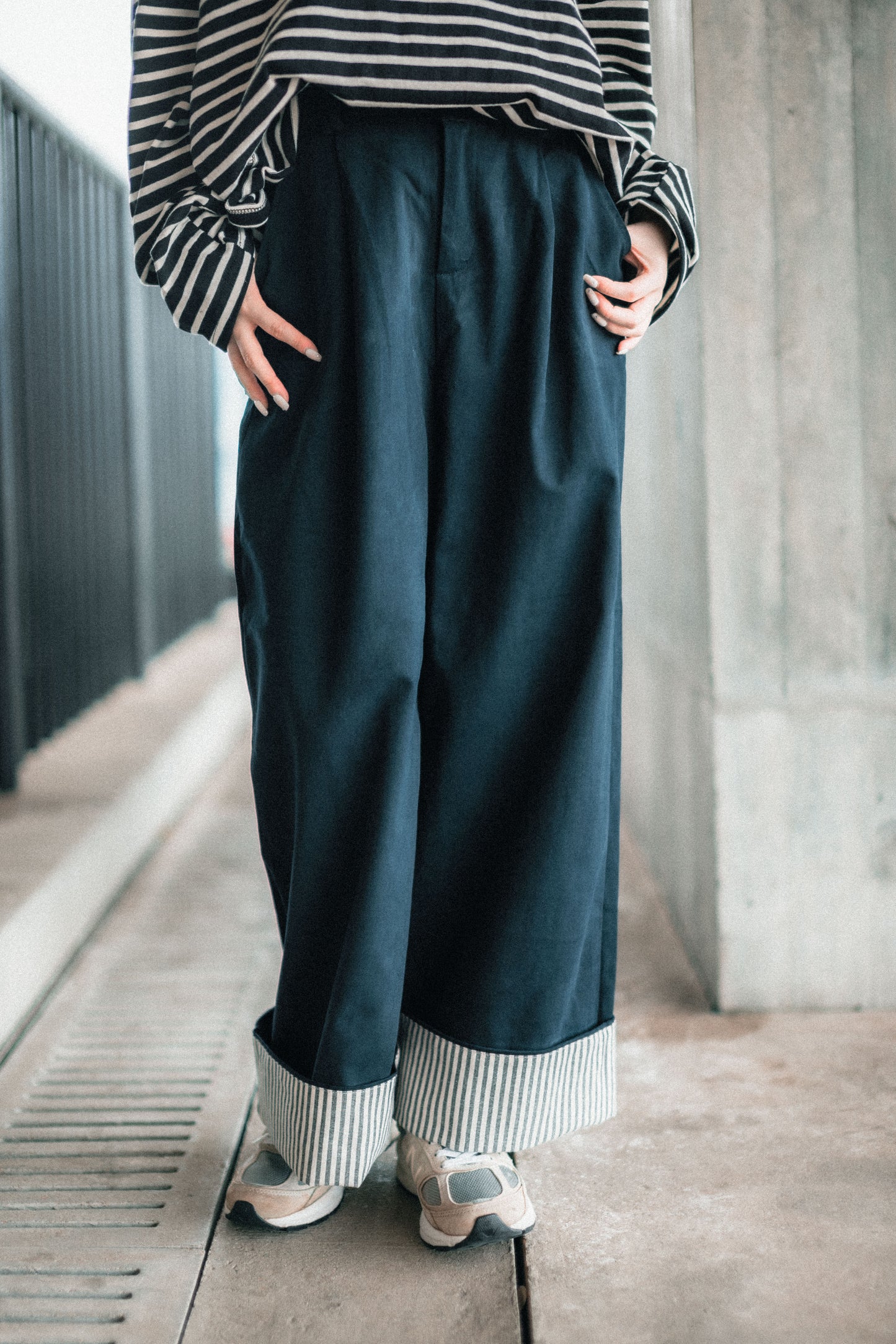 2WAY內直條布長褲|3色入