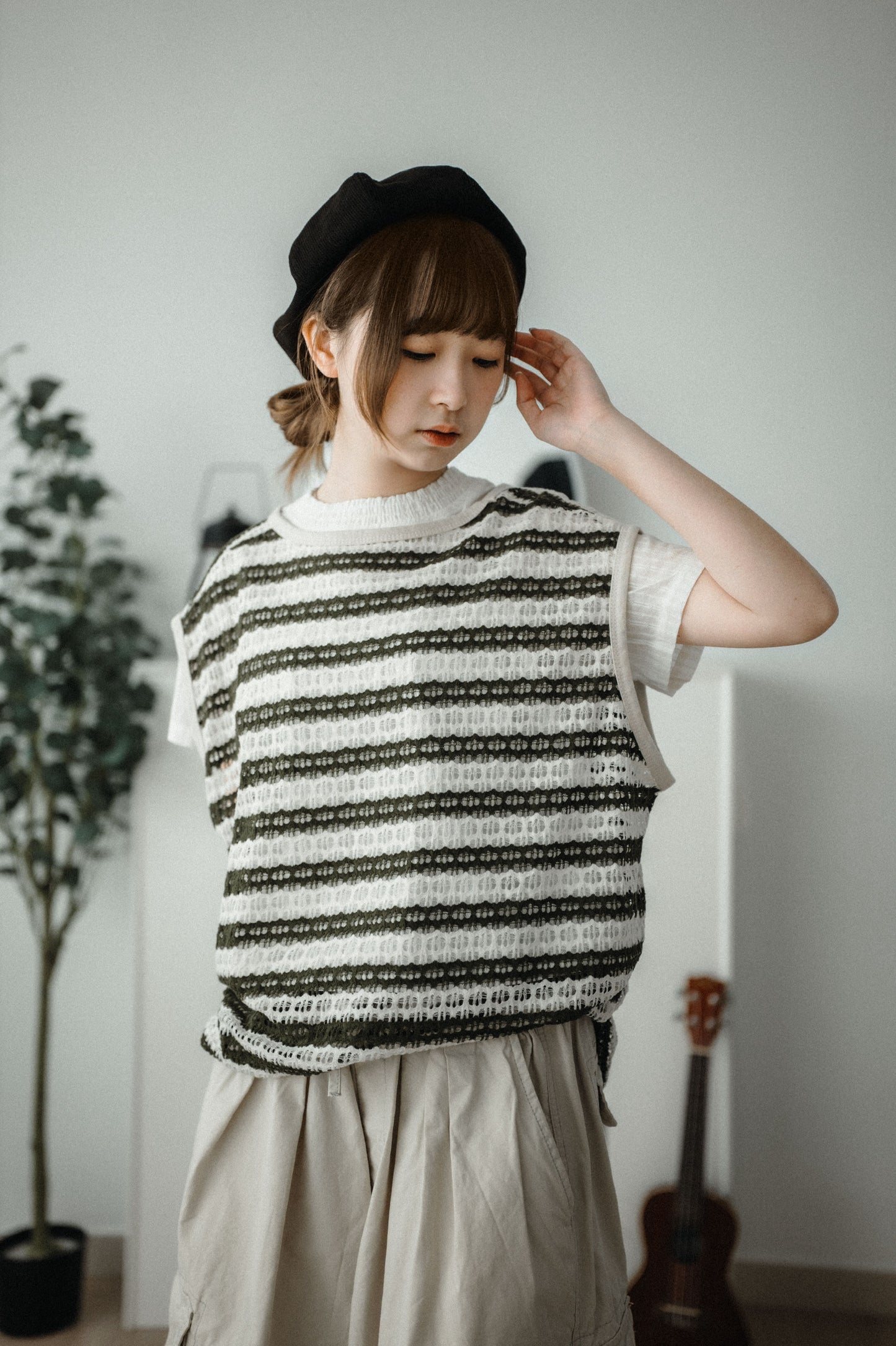 OVERSIZE洞洞條紋VEST|2色入