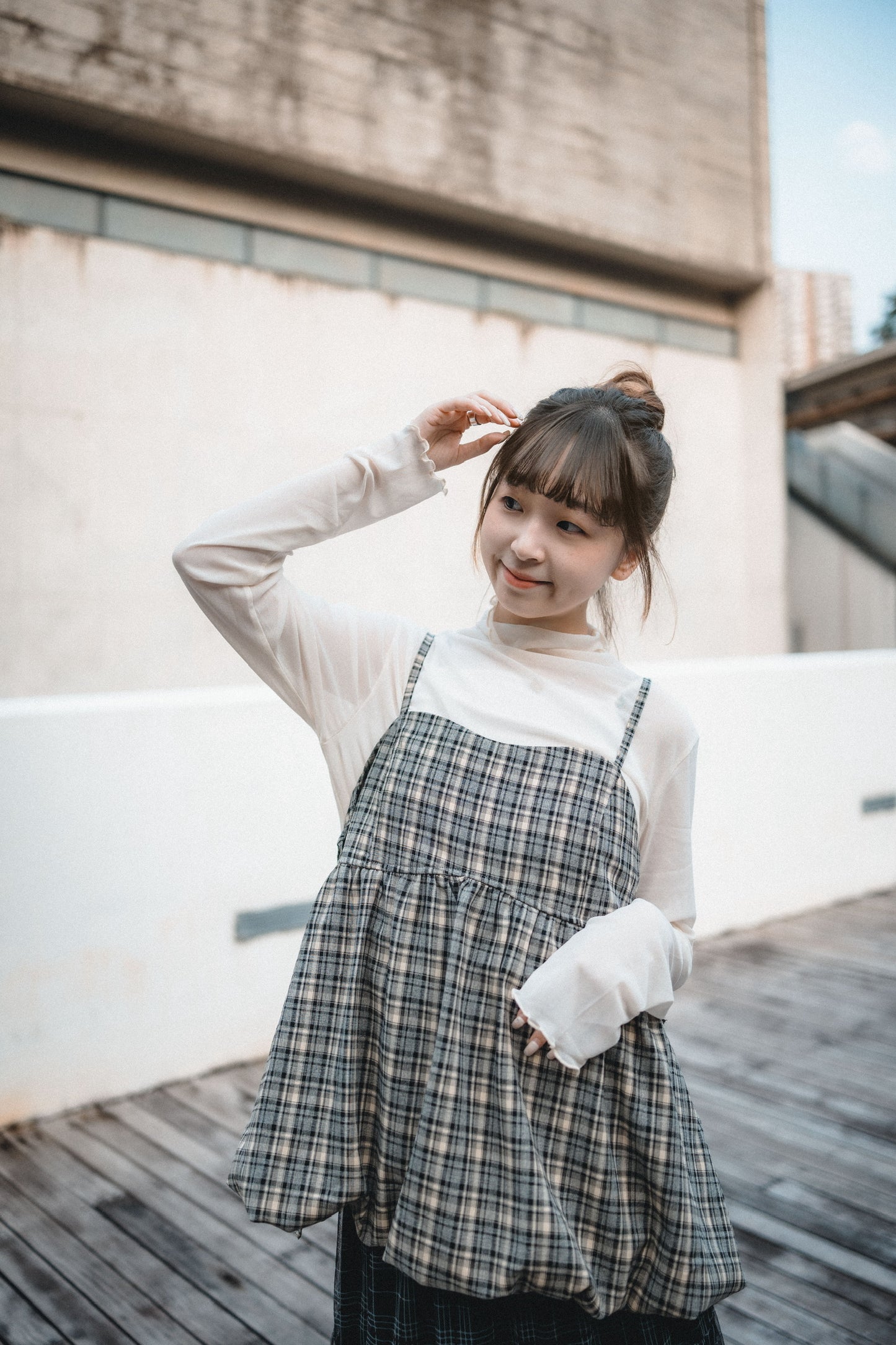 秋冬格紋🪟側綁帶泡泡背心外搭|4色入