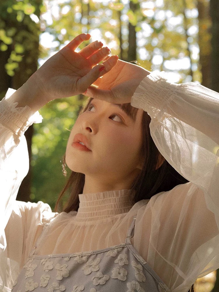 抽褶設計透膚高領上衣|2色入