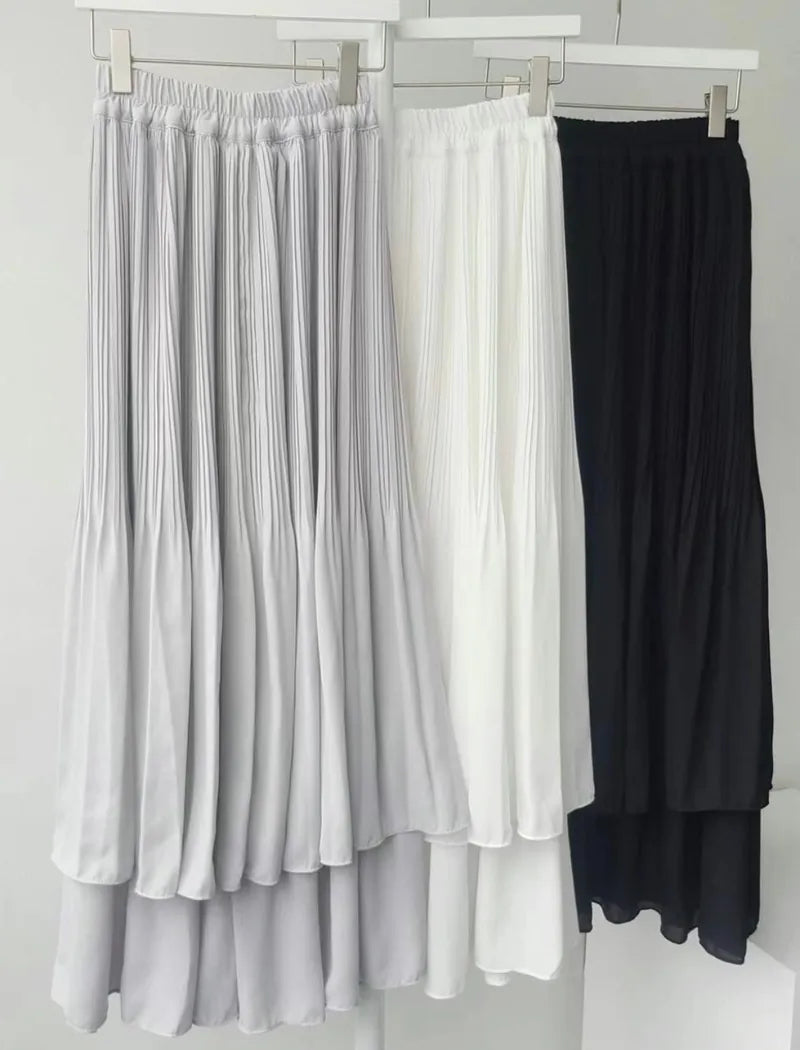 氣質仙女細褶雙層飄飄裙|3色入