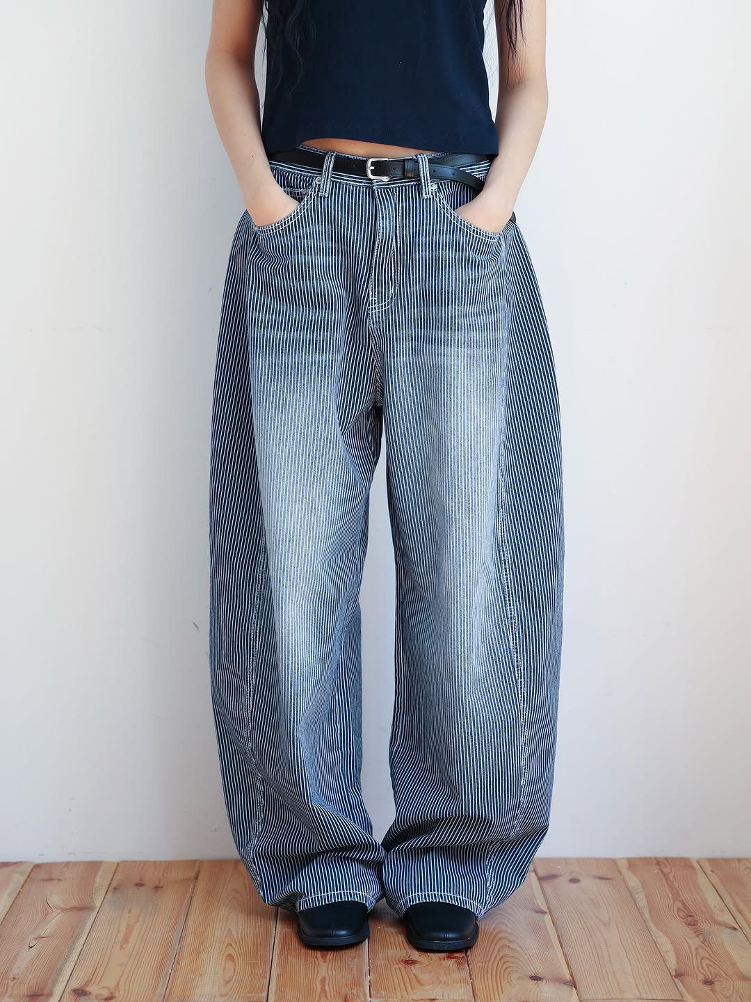 Stripe寬型斜切口氣球褲|2色入