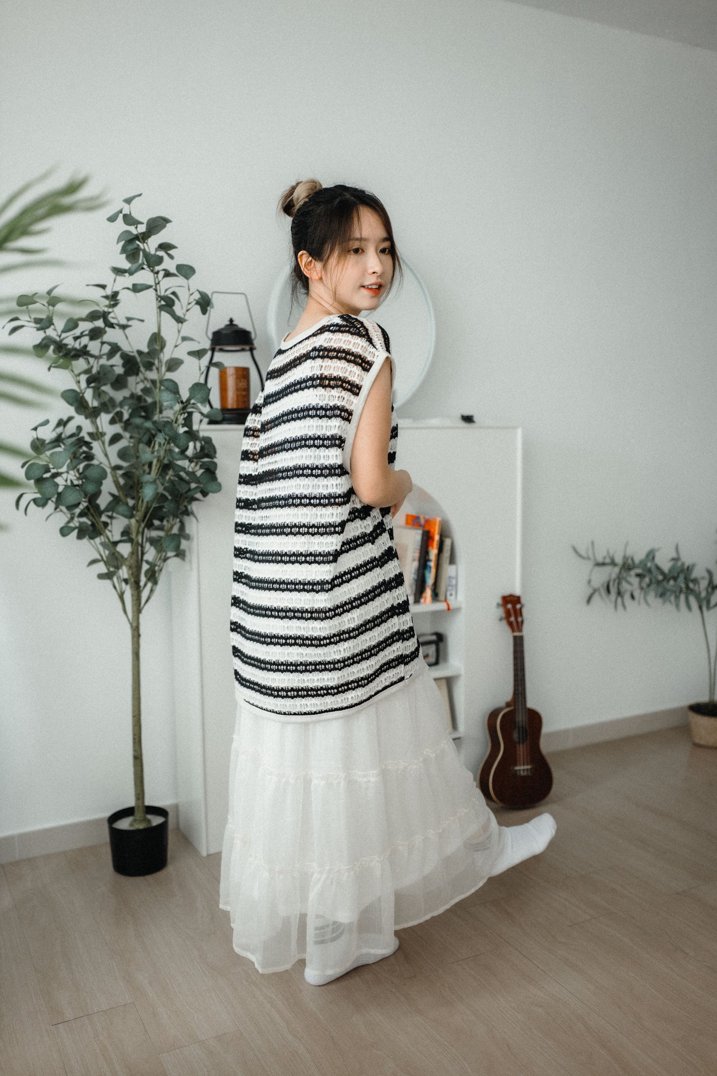 OVERSIZE洞洞條紋VEST|2色入