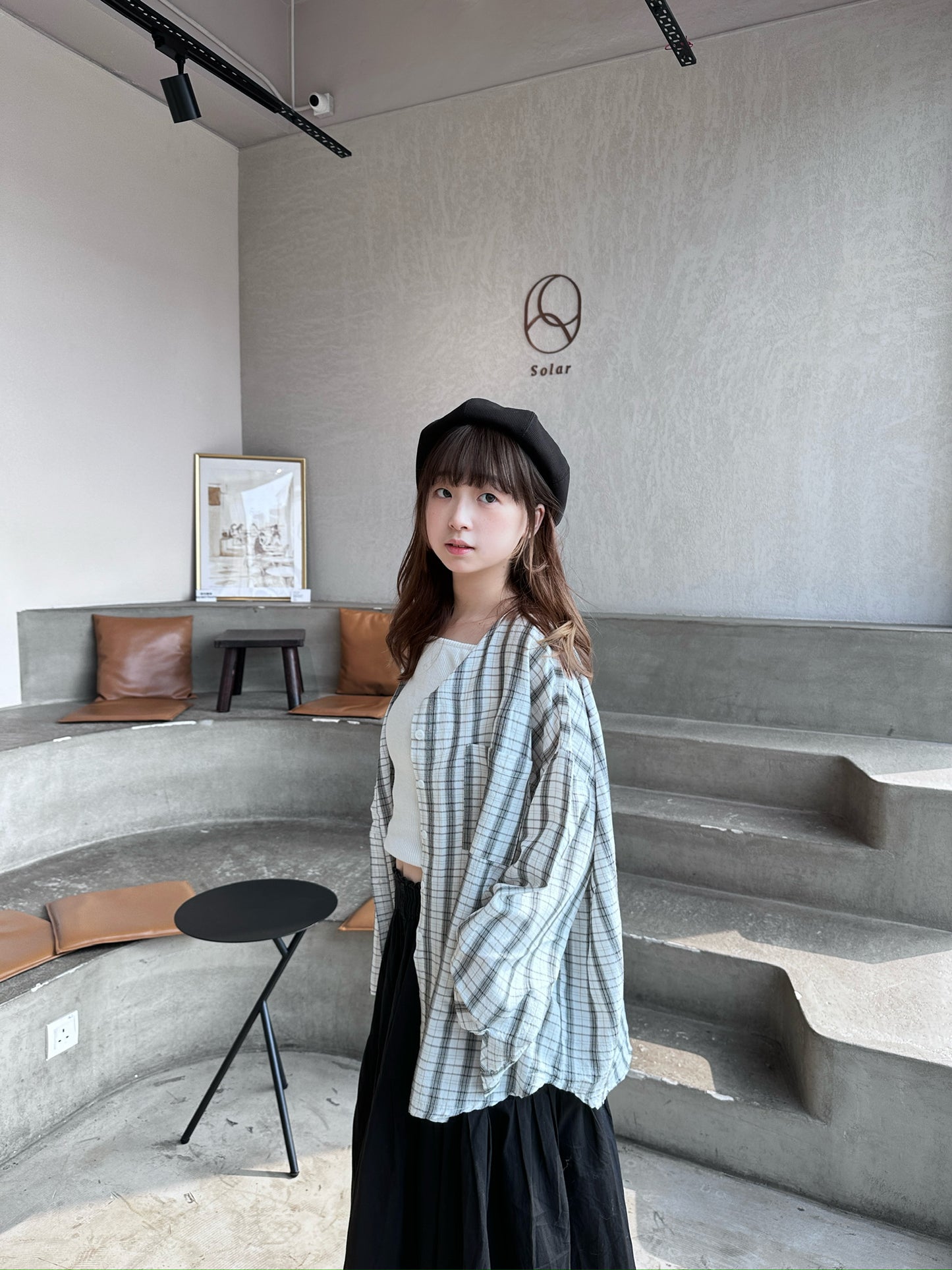 復古文青風口袋圓領格子恤衫|3色入