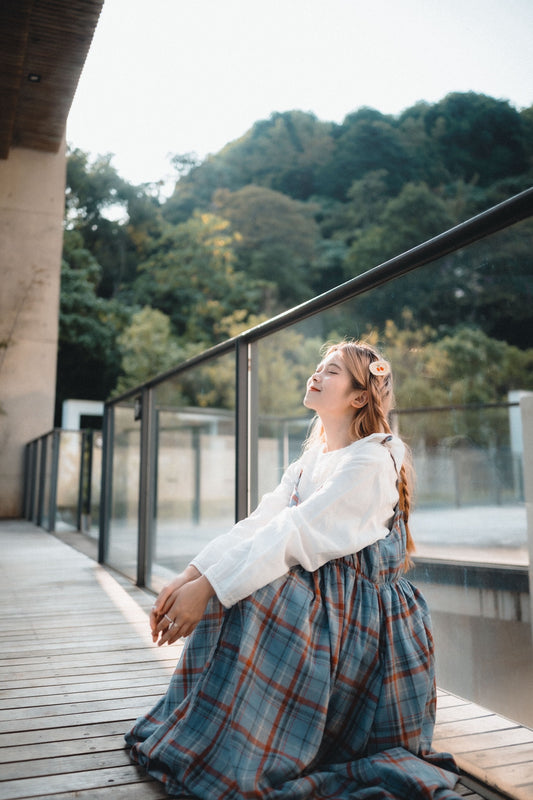 格子斜Ruffle吊帶OPS|2色入