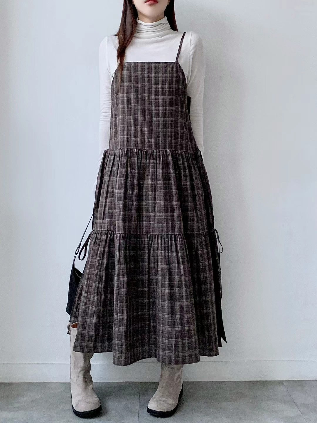 側分岔綁結格紋吊帶OPS🪵|2色入