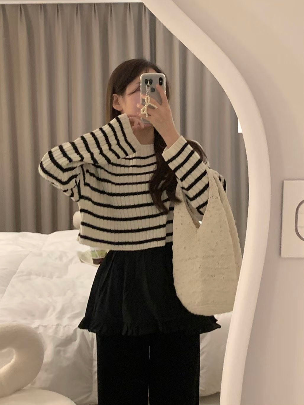 寬領口橫紋針織上衣|4色入