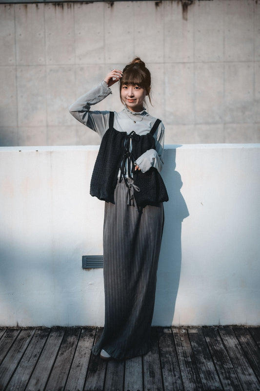 豎紋後分叉Ruffle魚尾裙|3色入