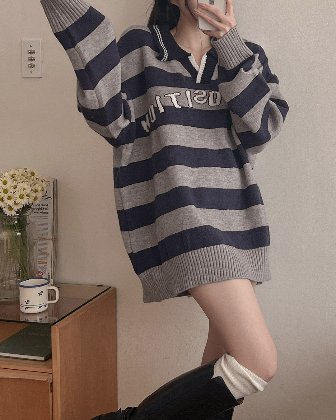 復古棒球風REPOSITION拼色針織上衣|3色入