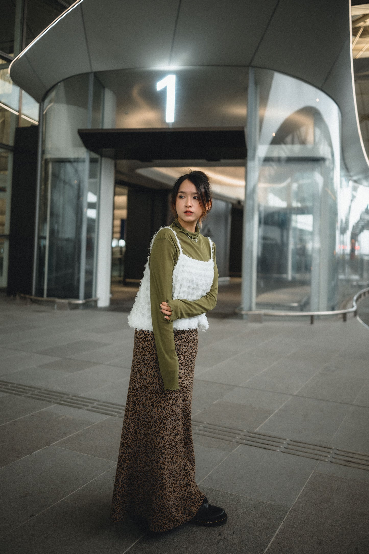 磨毛面針織豹紋魚尾裙|2色入